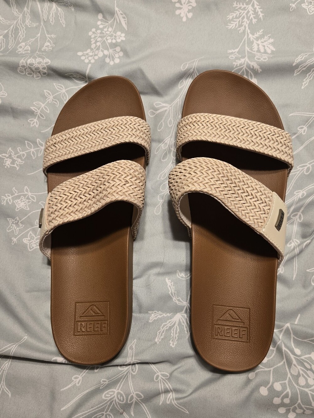 Reef Women’s Two-Band Slide Sandals in Beige/Brown